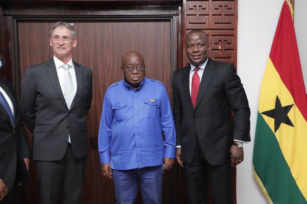 From Left: CEO of Goldfields Group, Chris Griffith, President Akufo-Addo and Minister for Lands and Natural Resources, Samuel Abu Jinapor