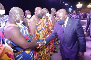 29 President Akufo-Addo exchnaging pleasantries with Nene Sakitey (left), President of the Eastern Regional House of Chiefs