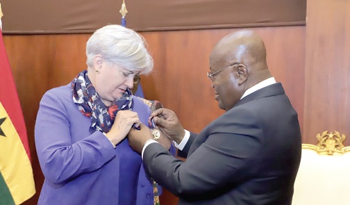 President Akufo-Addo honours outgoing US Ambassador to Ghana with Grand medal