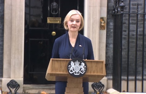 Liz Truss: "I recognise though, given the situation, I cannot deliver the mandate on which I was elected by the Conservative Party. I have therefore spoken to His Majesty the King to notify him that I am resigning as leader of the Conservative Party.