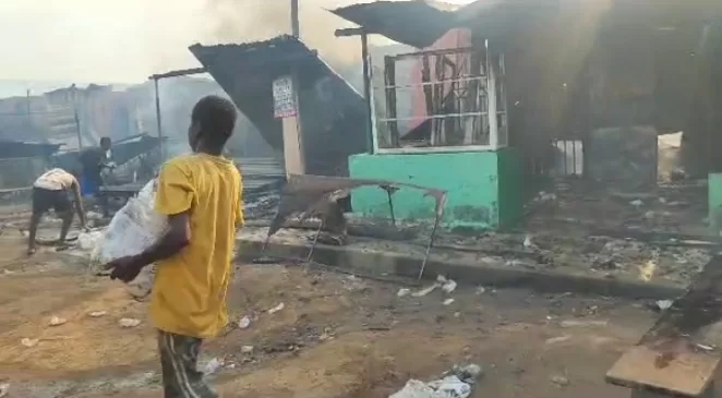 Dozens of shops burnt to ashes near Kasoa new market