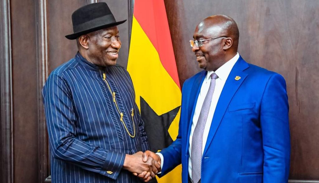 VP Bawumia welcomes Former Nigerian President, Goodluck Jonathan to Jubilee House